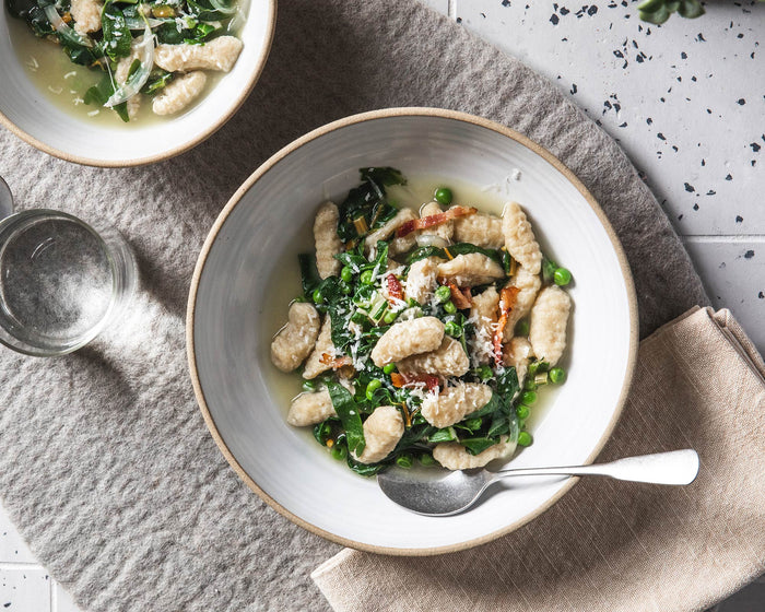 Fresh Gnocchi with Greens and Bacon
