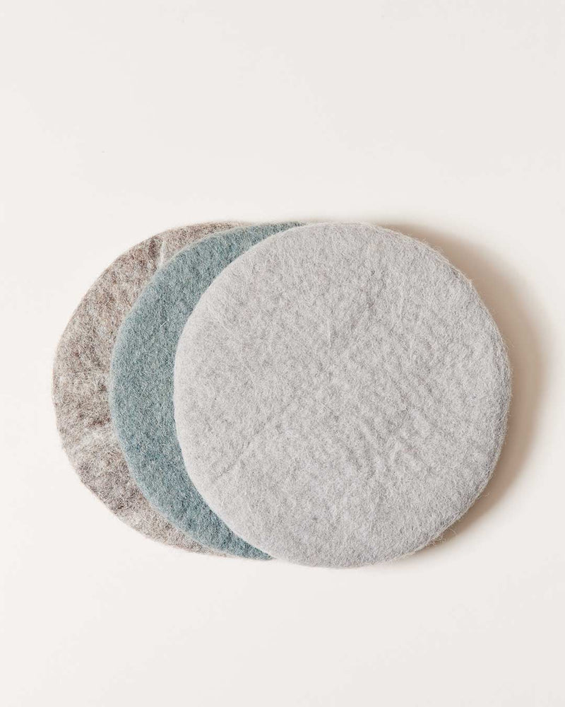Artisan Felt Pot Pads - Set of 3 - Blues & Greys