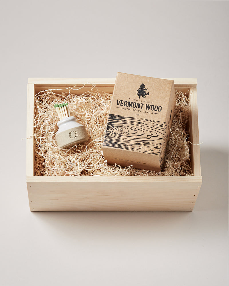 Milk Bottle Match Striker and Fir Candle Gift Set